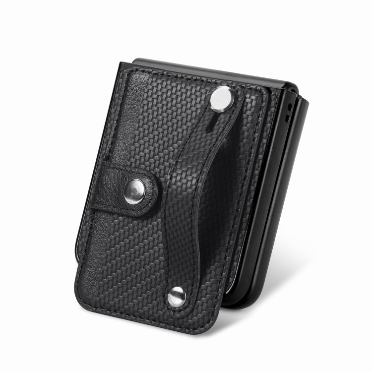 For Samsung Galaxy Z Flip5 Carbon Fiber Wristband Wallet Back Phone Case