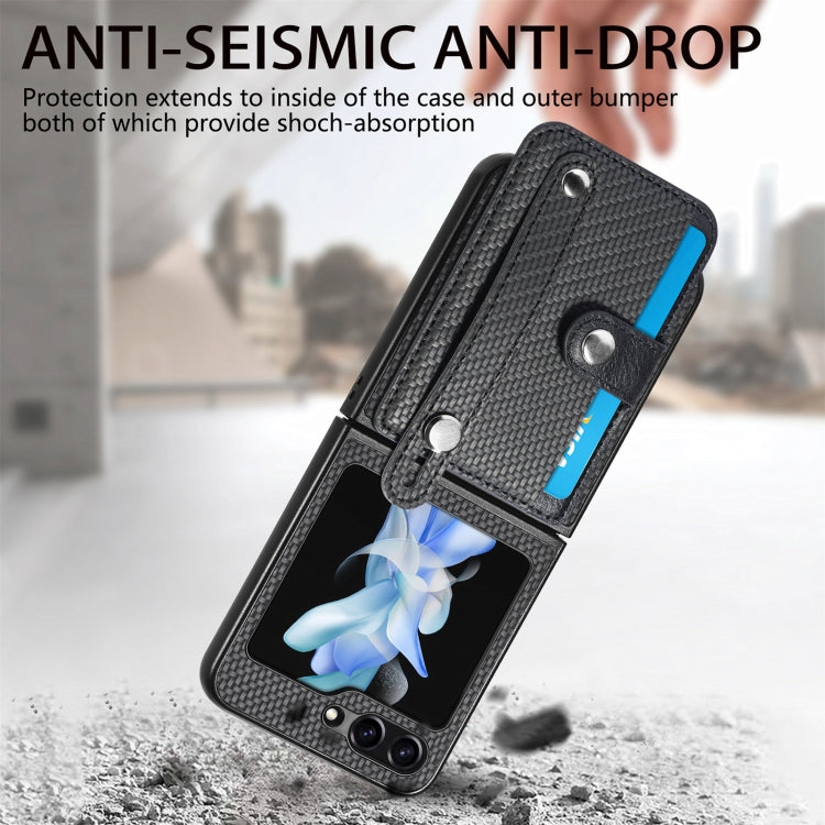For Samsung Galaxy Z Flip5 Carbon Fiber Wristband Wallet Back Phone Case