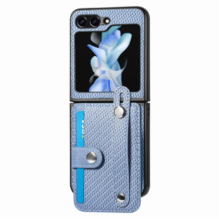 For Samsung Galaxy Z Flip5 Carbon Fiber Wristband Wallet Back Phone Case