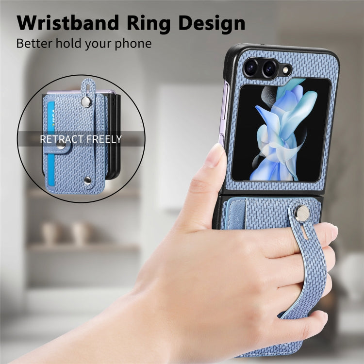 For Samsung Galaxy Z Flip5 Carbon Fiber Wristband Wallet Back Phone Case