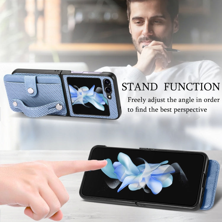 For Samsung Galaxy Z Flip5 Carbon Fiber Wristband Wallet Back Phone Case