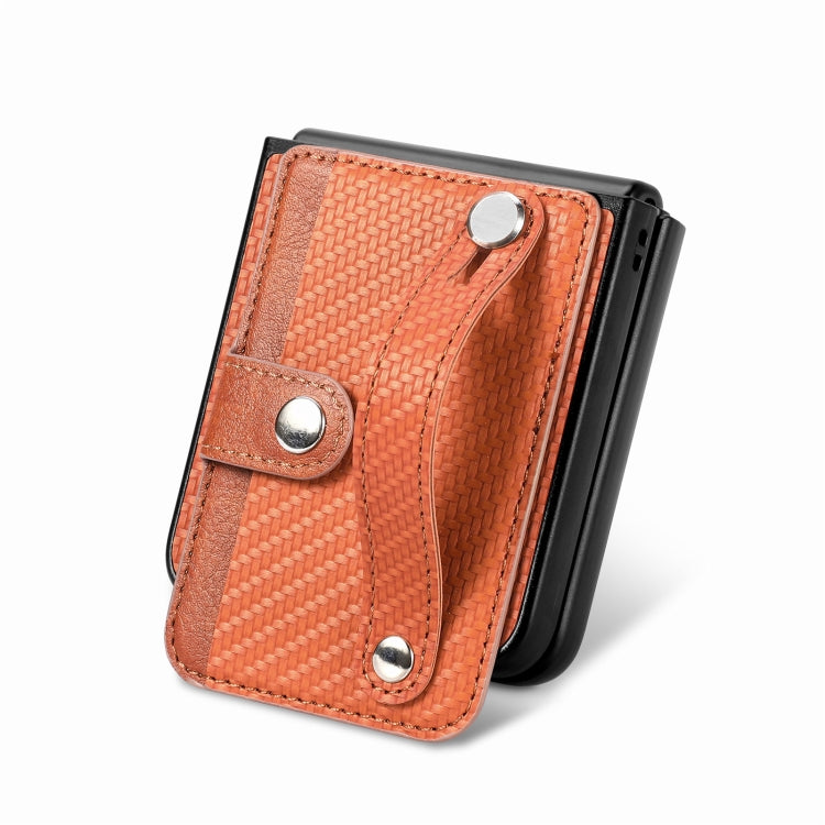 For Samsung Galaxy Z Flip5 Carbon Fiber Wristband Wallet Back Phone Case