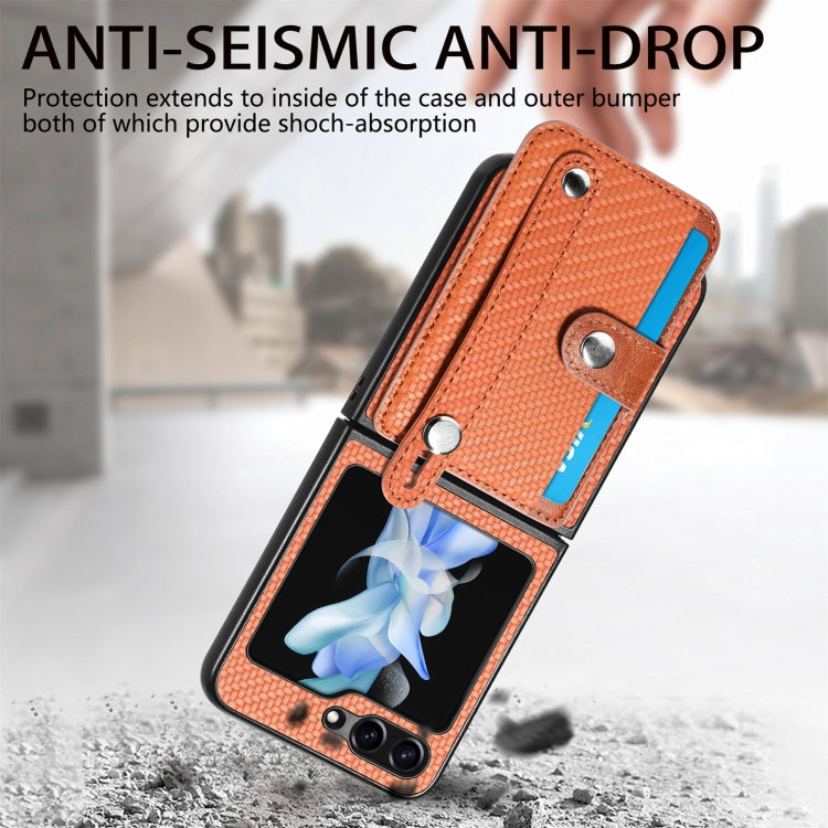 For Samsung Galaxy Z Flip5 Carbon Fiber Wristband Wallet Back Phone Case