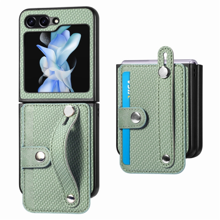 For Samsung Galaxy Z Flip5 Carbon Fiber Wristband Wallet Back Phone Case