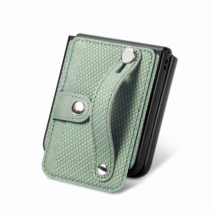 For Samsung Galaxy Z Flip5 Carbon Fiber Wristband Wallet Back Phone Case