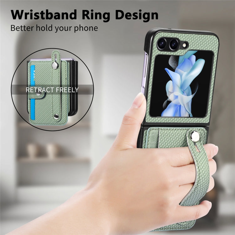 For Samsung Galaxy Z Flip5 Carbon Fiber Wristband Wallet Back Phone Case