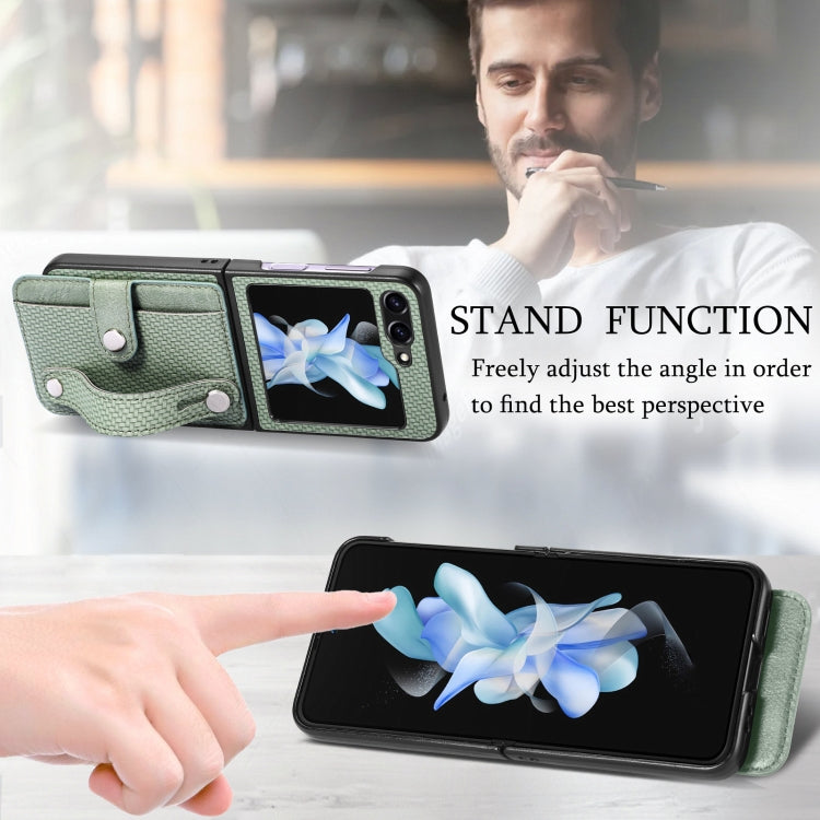 For Samsung Galaxy Z Flip5 Carbon Fiber Wristband Wallet Back Phone Case