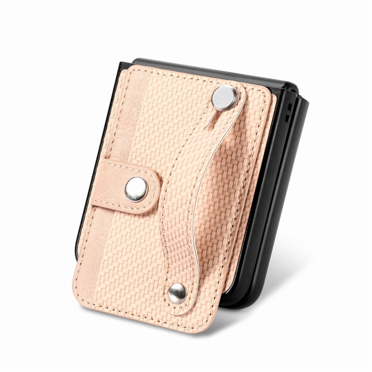 For Samsung Galaxy Z Flip5 Carbon Fiber Wristband Wallet Back Phone Case