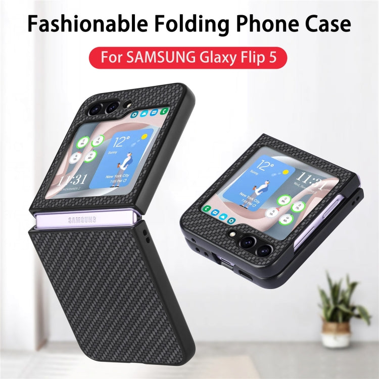 For Samsung Galaxy Z Flip5 Carbon Fiber Fold Back Phone Case
