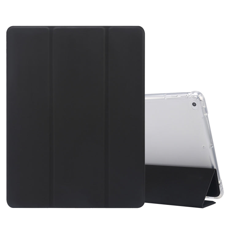 For iPad 9.7(2018)/(2017)/Air 2/Air 3-folding Electric Pressed Skin Texture Horizontal Flip Shockproof Transparent TPU + PU Leather Case with Holder & Pen Slot & Sleep / Wake-up Function