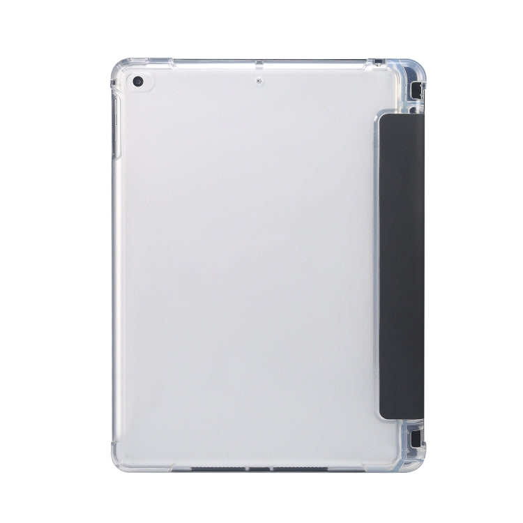 For iPad 9.7(2018)/(2017)/Air 2/Air 3-folding Electric Pressed Skin Texture Horizontal Flip Shockproof Transparent TPU + PU Leather Case with Holder & Pen Slot & Sleep / Wake-up Function