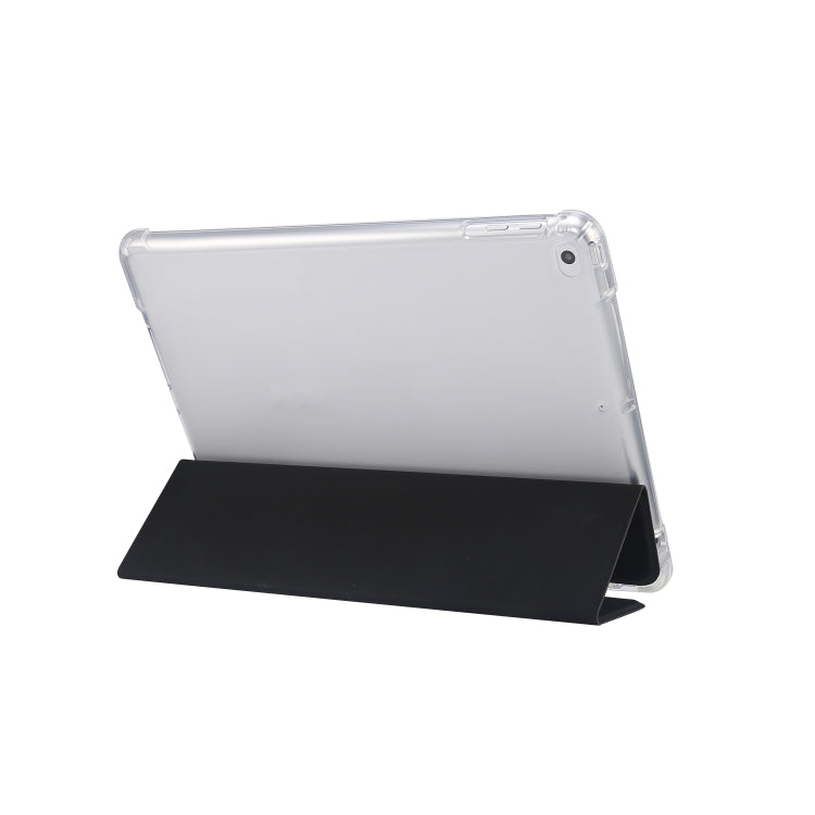 For iPad 9.7(2018)/(2017)/Air 2/Air 3-folding Electric Pressed Skin Texture Horizontal Flip Shockproof Transparent TPU + PU Leather Case with Holder & Pen Slot & Sleep / Wake-up Function