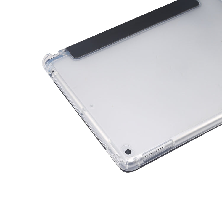 For iPad 9.7(2018)/(2017)/Air 2/Air 3-folding Electric Pressed Skin Texture Horizontal Flip Shockproof Transparent TPU + PU Leather Case with Holder & Pen Slot & Sleep / Wake-up Function