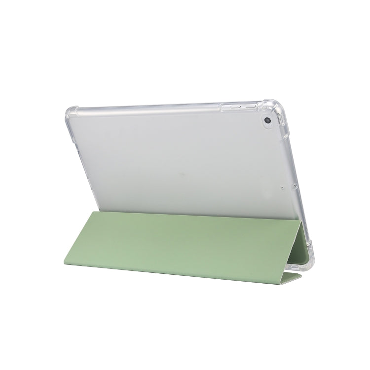 For iPad 9.7(2018)/(2017)/Air 2/Air 3-folding Electric Pressed Skin Texture Horizontal Flip Shockproof Transparent TPU + PU Leather Case with Holder & Pen Slot & Sleep / Wake-up Function