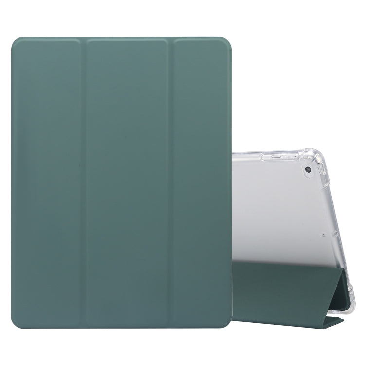 For iPad 9.7(2018)/(2017)/Air 2/Air 3-folding Electric Pressed Skin Texture Horizontal Flip Shockproof Transparent TPU + PU Leather Case with Holder & Pen Slot & Sleep / Wake-up Function