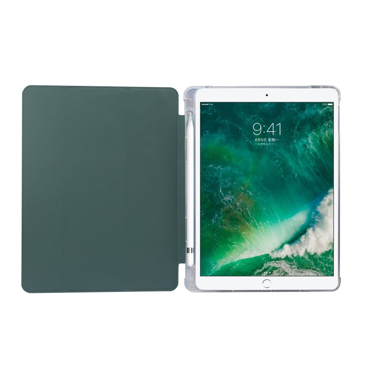 For iPad 9.7(2018)/(2017)/Air 2/Air 3-folding Electric Pressed Skin Texture Horizontal Flip Shockproof Transparent TPU + PU Leather Case with Holder & Pen Slot & Sleep / Wake-up Function
