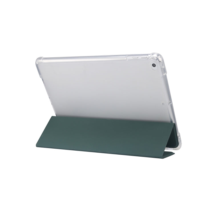 For iPad 9.7(2018)/(2017)/Air 2/Air 3-folding Electric Pressed Skin Texture Horizontal Flip Shockproof Transparent TPU + PU Leather Case with Holder & Pen Slot & Sleep / Wake-up Function