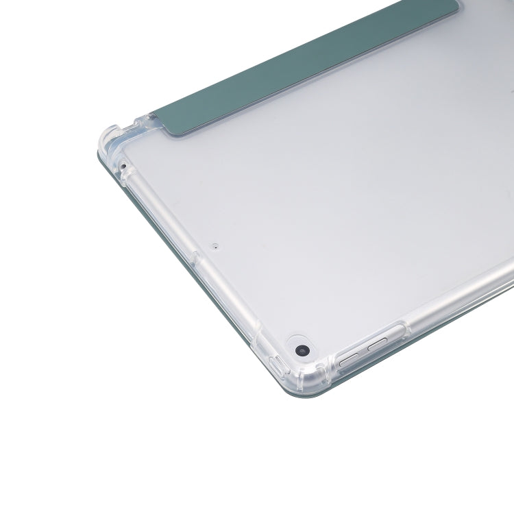 For iPad 9.7(2018)/(2017)/Air 2/Air 3-folding Electric Pressed Skin Texture Horizontal Flip Shockproof Transparent TPU + PU Leather Case with Holder & Pen Slot & Sleep / Wake-up Function