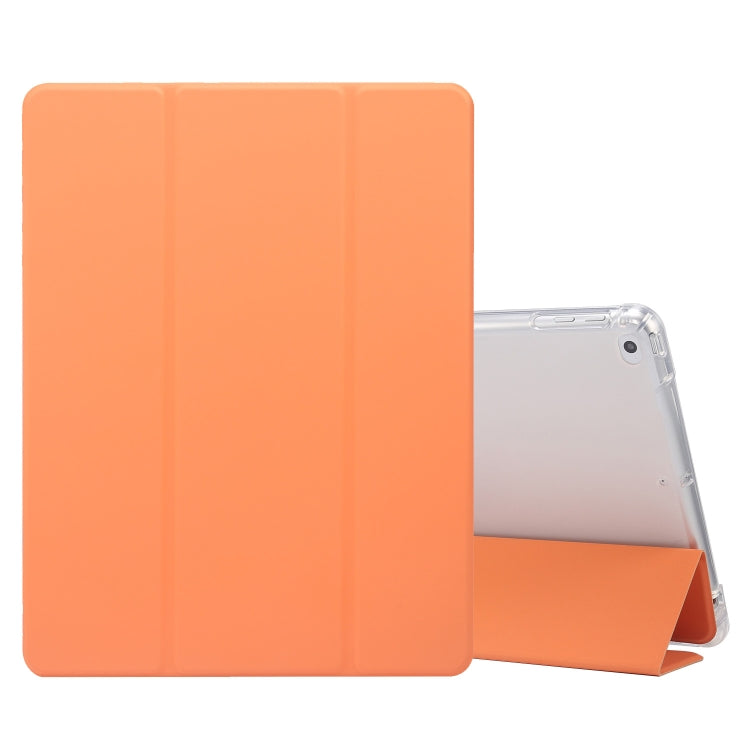 For iPad 9.7(2018)/(2017)/Air 2/Air 3-folding Electric Pressed Skin Texture Horizontal Flip Shockproof Transparent TPU + PU Leather Case with Holder & Pen Slot & Sleep / Wake-up Function