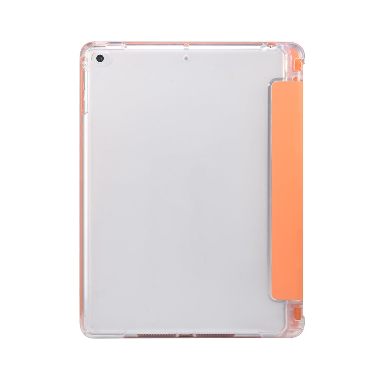 For iPad 9.7(2018)/(2017)/Air 2/Air 3-folding Electric Pressed Skin Texture Horizontal Flip Shockproof Transparent TPU + PU Leather Case with Holder & Pen Slot & Sleep / Wake-up Function