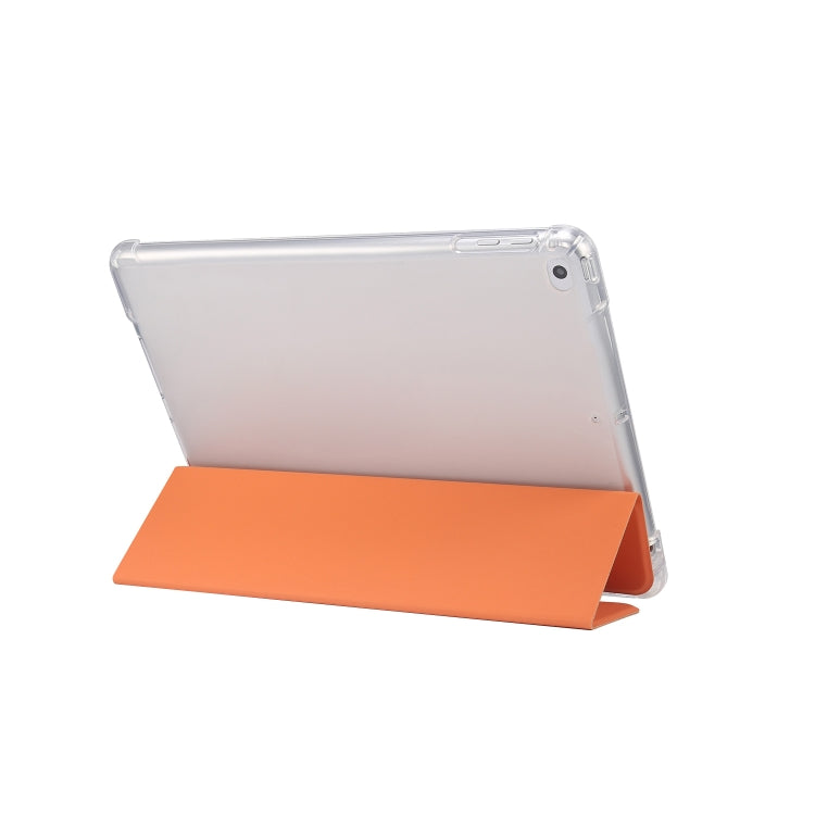 For iPad 9.7(2018)/(2017)/Air 2/Air 3-folding Electric Pressed Skin Texture Horizontal Flip Shockproof Transparent TPU + PU Leather Case with Holder & Pen Slot & Sleep / Wake-up Function