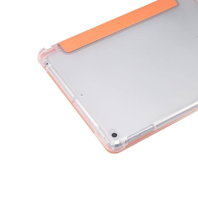For iPad 9.7(2018)/(2017)/Air 2/Air 3-folding Electric Pressed Skin Texture Horizontal Flip Shockproof Transparent TPU + PU Leather Case with Holder & Pen Slot & Sleep / Wake-up Function