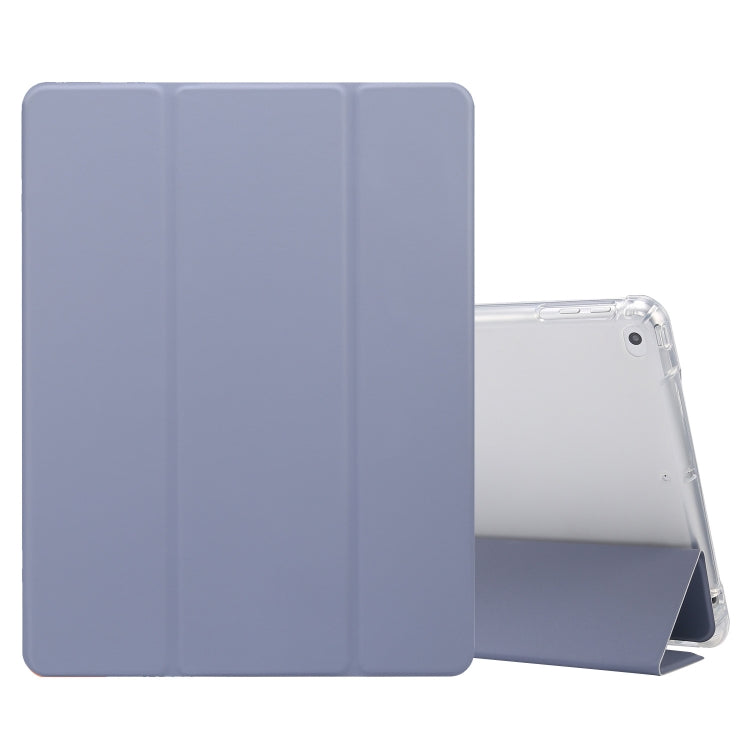 For iPad 9.7(2018)/(2017)/Air 2/Air 3-folding Electric Pressed Skin Texture Horizontal Flip Shockproof Transparent TPU + PU Leather Case with Holder & Pen Slot & Sleep / Wake-up Function