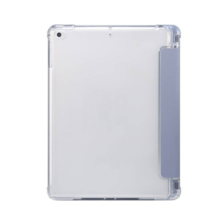 For iPad 9.7(2018)/(2017)/Air 2/Air 3-folding Electric Pressed Skin Texture Horizontal Flip Shockproof Transparent TPU + PU Leather Case with Holder & Pen Slot & Sleep / Wake-up Function