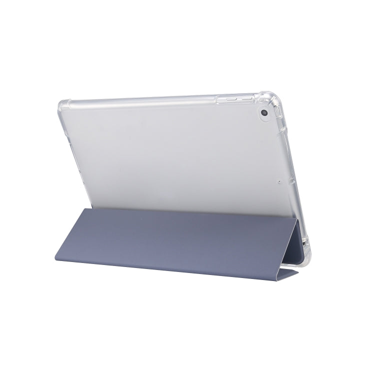 For iPad 9.7(2018)/(2017)/Air 2/Air 3-folding Electric Pressed Skin Texture Horizontal Flip Shockproof Transparent TPU + PU Leather Case with Holder & Pen Slot & Sleep / Wake-up Function