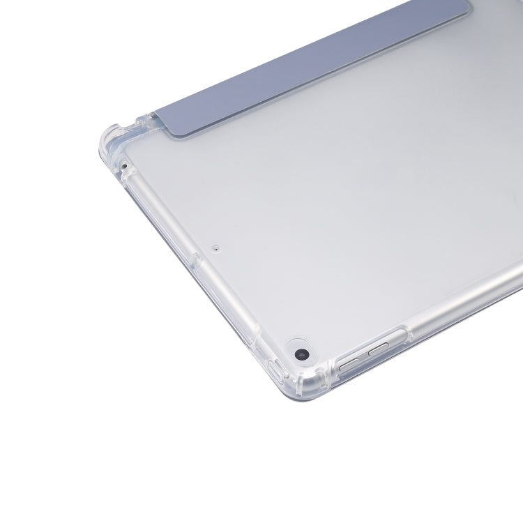 For iPad 9.7(2018)/(2017)/Air 2/Air 3-folding Electric Pressed Skin Texture Horizontal Flip Shockproof Transparent TPU + PU Leather Case with Holder & Pen Slot & Sleep / Wake-up Function