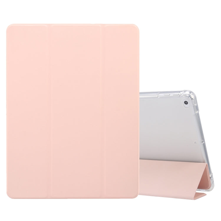 For iPad 9.7(2018)/(2017)/Air 2/Air 3-folding Electric Pressed Skin Texture Horizontal Flip Shockproof Transparent TPU + PU Leather Case with Holder & Pen Slot & Sleep / Wake-up Function