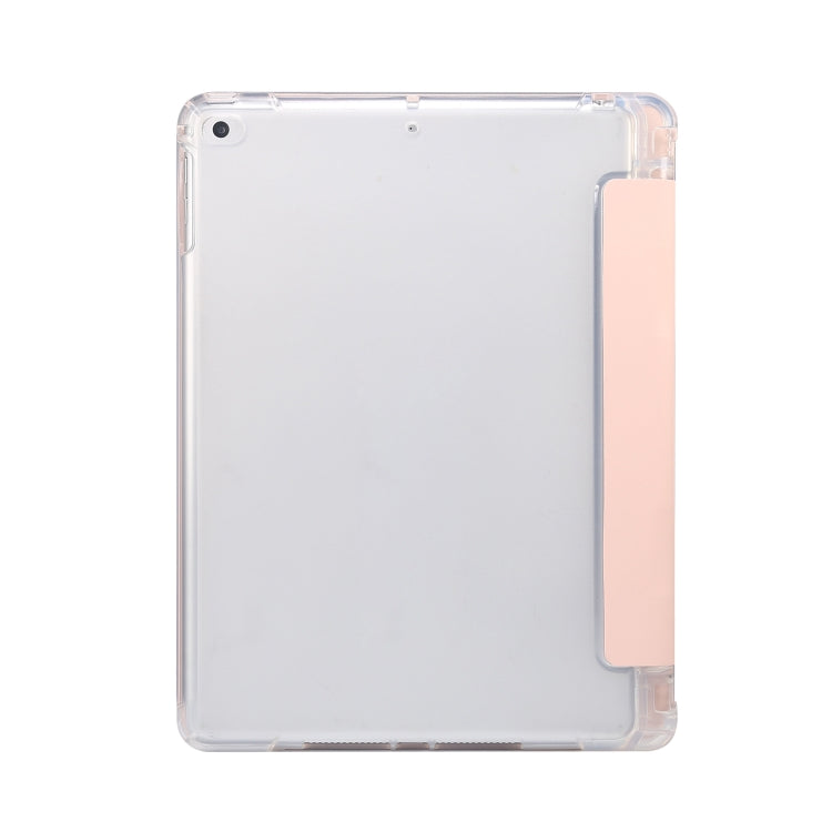 For iPad 9.7(2018)/(2017)/Air 2/Air 3-folding Electric Pressed Skin Texture Horizontal Flip Shockproof Transparent TPU + PU Leather Case with Holder & Pen Slot & Sleep / Wake-up Function