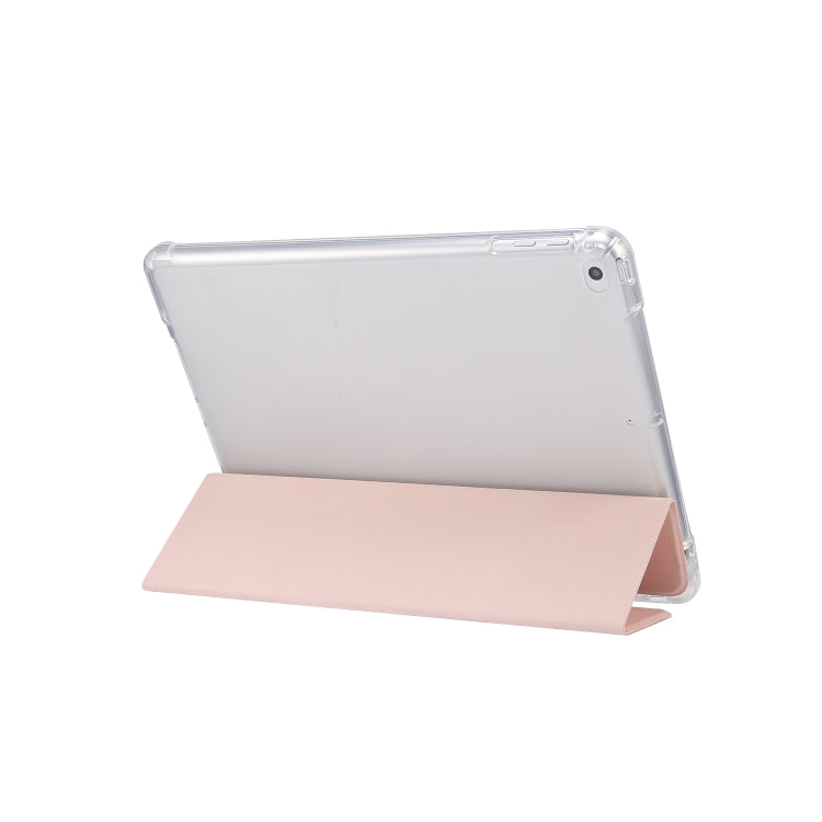 For iPad 9.7(2018)/(2017)/Air 2/Air 3-folding Electric Pressed Skin Texture Horizontal Flip Shockproof Transparent TPU + PU Leather Case with Holder & Pen Slot & Sleep / Wake-up Function
