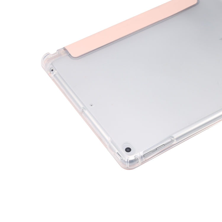 For iPad 9.7(2018)/(2017)/Air 2/Air 3-folding Electric Pressed Skin Texture Horizontal Flip Shockproof Transparent TPU + PU Leather Case with Holder & Pen Slot & Sleep / Wake-up Function