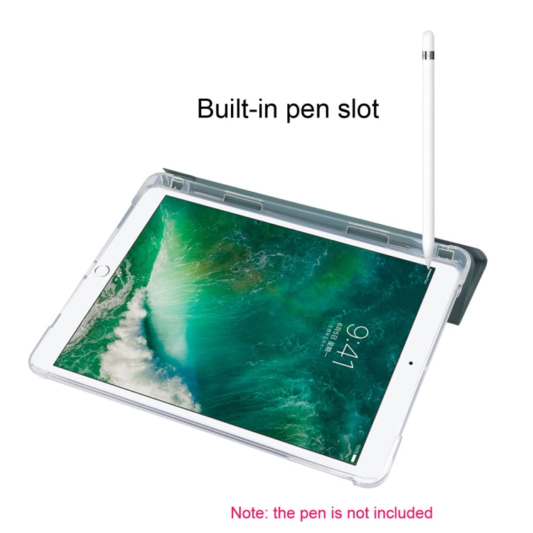 For iPad 9.7(2018)/(2017)/Air 2/Air 3-folding Electric Pressed Skin Texture Horizontal Flip Shockproof Transparent TPU + PU Leather Case with Holder & Pen Slot & Sleep / Wake-up Function