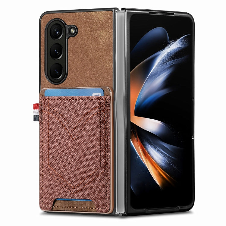 For Samsung Galaxy Z Fold5 Skin-feel Solid Color Back Cover Denim Card Phone Case