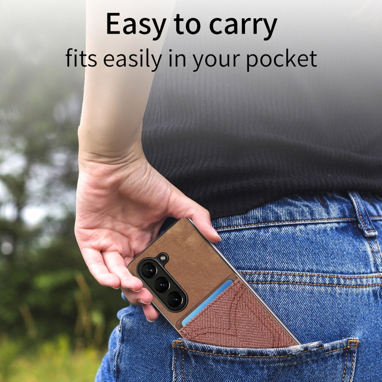 For Samsung Galaxy Z Fold5 Skin-feel Solid Color Back Cover Denim Card Phone Case