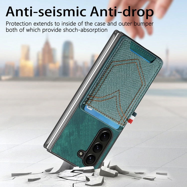 For Samsung Galaxy Z Fold5 Skin-feel Solid Color Back Cover Denim Card Phone Case