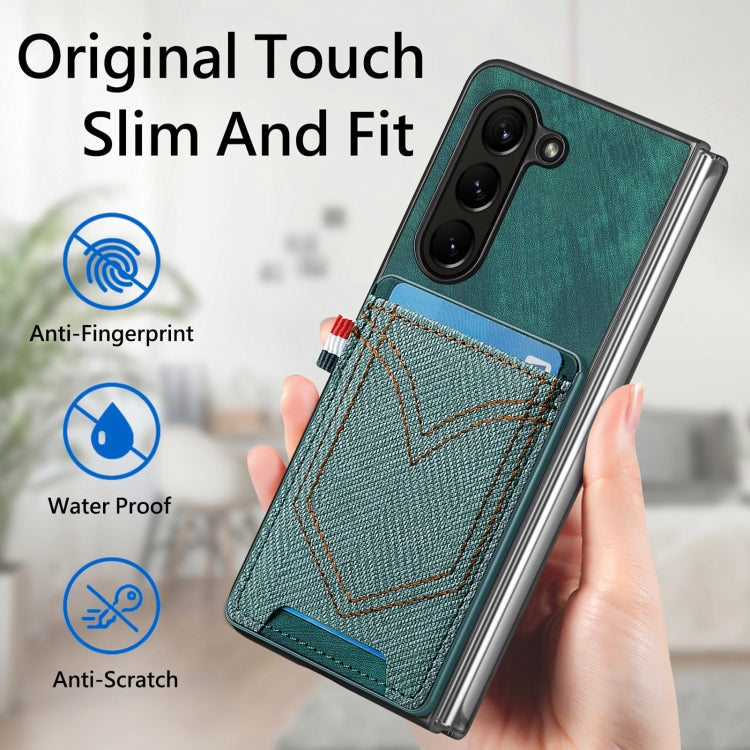 For Samsung Galaxy Z Fold5 Skin-feel Solid Color Back Cover Denim Card Phone Case