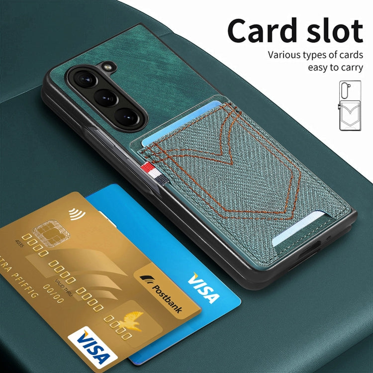 For Samsung Galaxy Z Fold5 Skin-feel Solid Color Back Cover Denim Card Phone Case