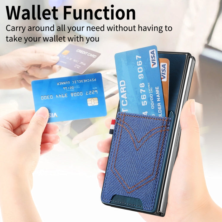 For Samsung Galaxy Z Fold5 Skin-feel Solid Color Back Cover Denim Card Phone Case
