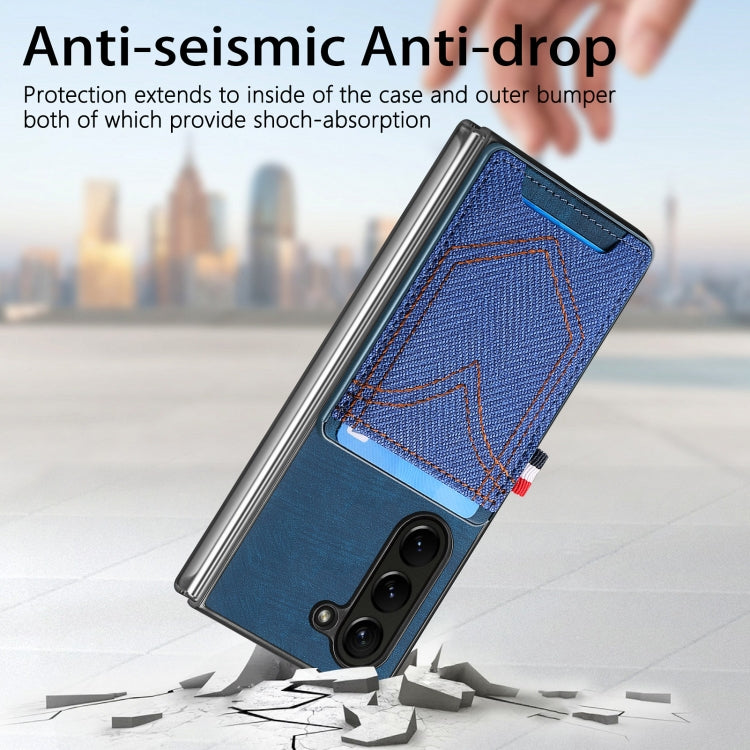 For Samsung Galaxy Z Fold5 Skin-feel Solid Color Back Cover Denim Card Phone Case