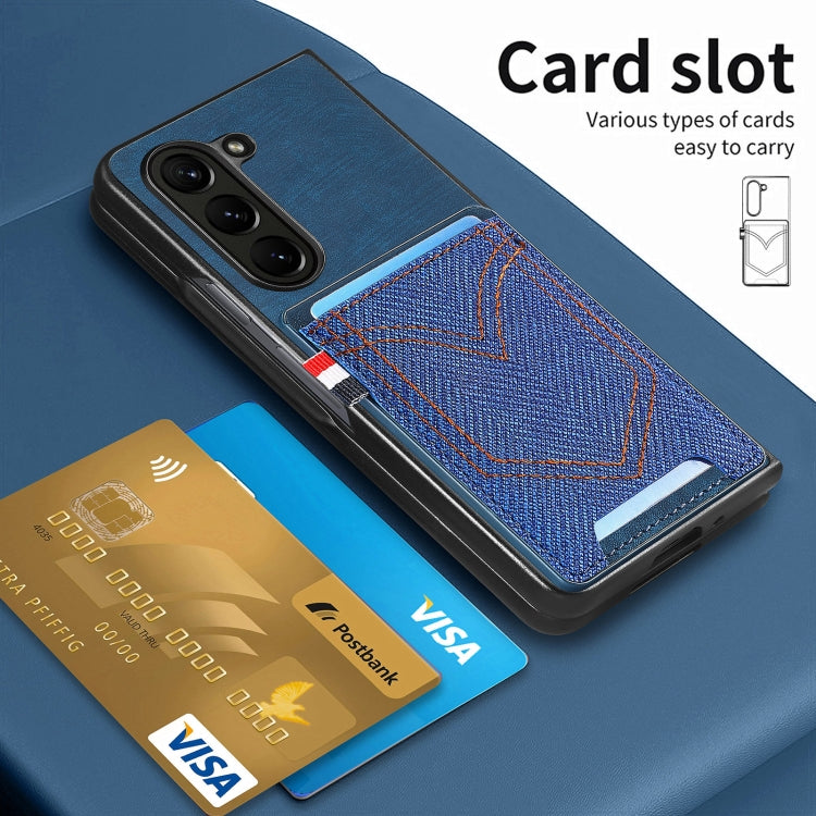 For Samsung Galaxy Z Fold5 Skin-feel Solid Color Back Cover Denim Card Phone Case