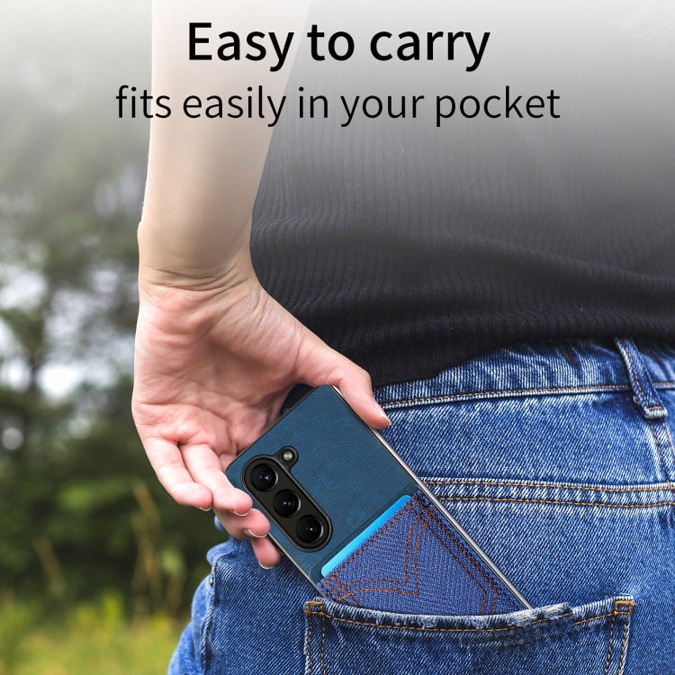 For Samsung Galaxy Z Fold5 Skin-feel Solid Color Back Cover Denim Card Phone Case