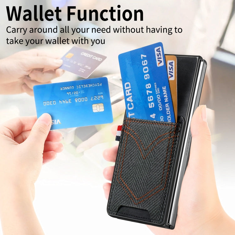 For Samsung Galaxy Z Fold5 Skin-feel Solid Color Back Cover Denim Card Phone Case