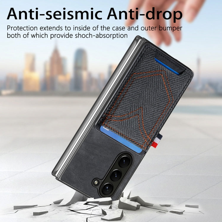 For Samsung Galaxy Z Fold5 Skin-feel Solid Color Back Cover Denim Card Phone Case