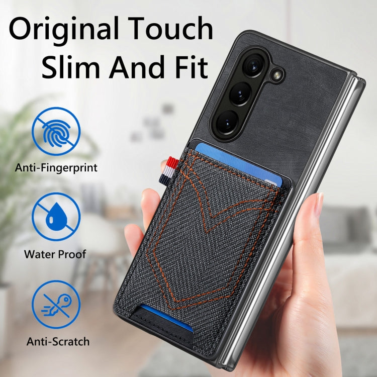 For Samsung Galaxy Z Fold5 Skin-feel Solid Color Back Cover Denim Card Phone Case