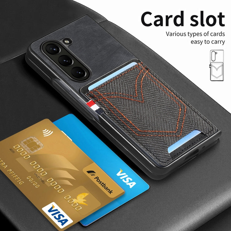 For Samsung Galaxy Z Fold5 Skin-feel Solid Color Back Cover Denim Card Phone Case