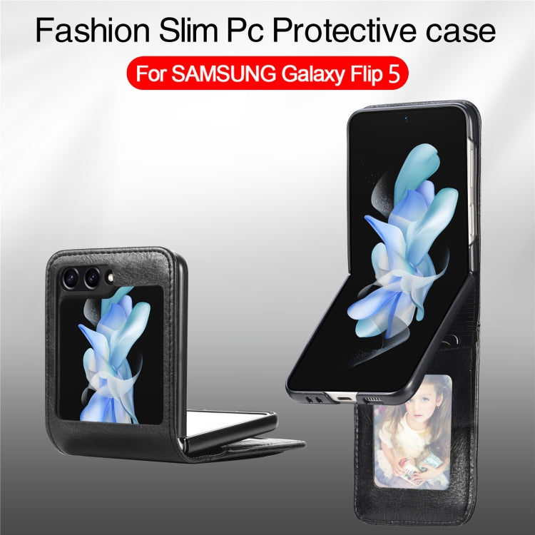 For Samsung Galaxy Z Flip5 Solid Color Gloss PU Wallet Back Phone Case