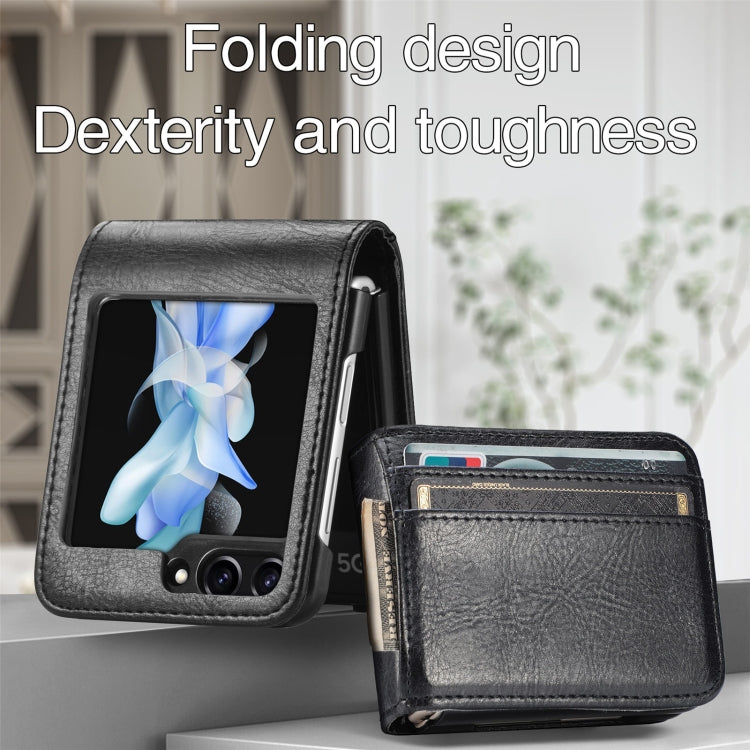 For Samsung Galaxy Z Flip5 Solid Color Gloss PU Wallet Back Phone Case